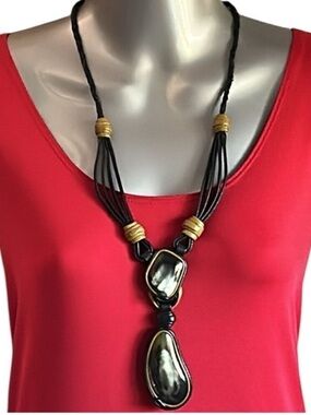 Braided Black Leather Adjustable Lanyard with Two Labradorite Healing Stones